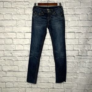 True Religion Blue Cotton Stretch Low Rise Skinny Basic Cut Off Jeans 25